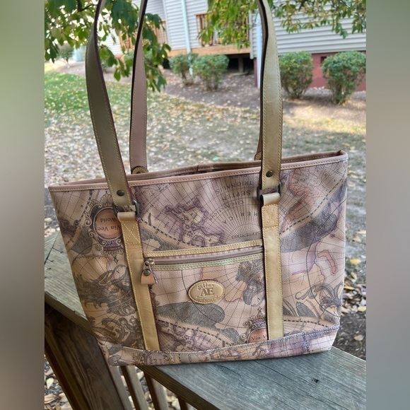 Allan Edmond world canvas leather tote brown 16 x 12 preppy travel work - Picture 2 of 15